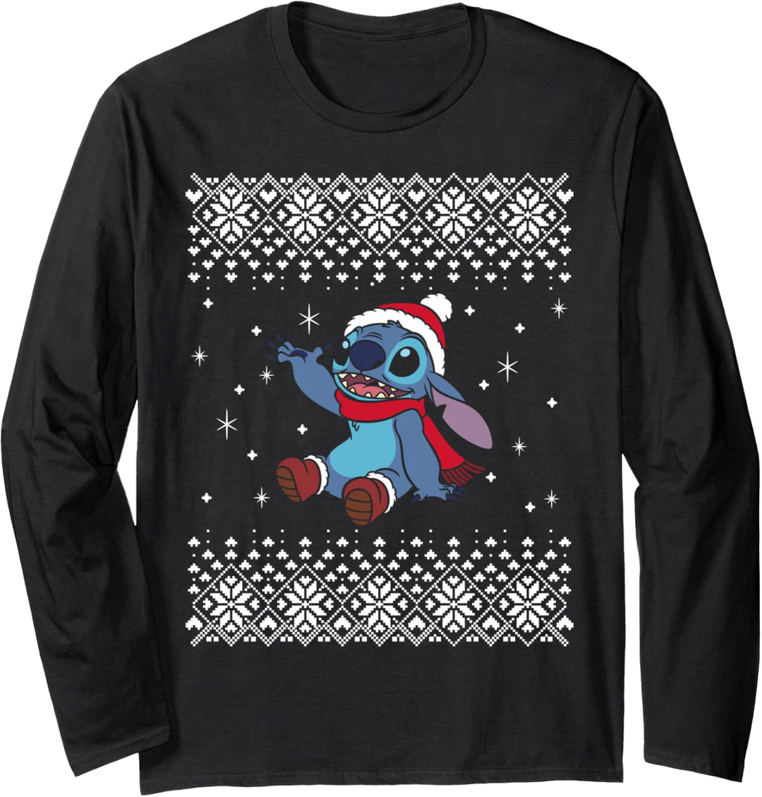 Disney Lilo & Stitch Weihnachten Stitch Snowflake Ugly Print Langarmshirt