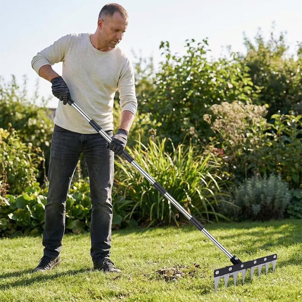 Unkrautstecher mit Langem Stiel 185cm, Garden Harke, Mehrzweck Garten Unkraut Werkzeug, Unkrautreche