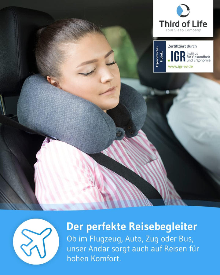 Nackenkissen ANDAR Quick-Dry | Ergonomisches Reise-Kissen mit schnell trocknendem Bezug & Memory-Foa