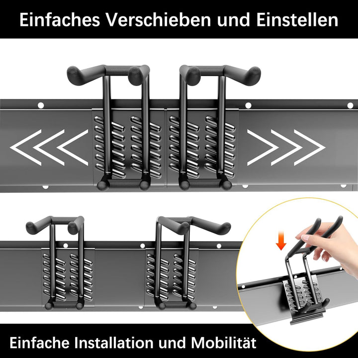 Verstellbares Gartengerätehalter 120 cm, Wandhalterung Gartengeräte - mit 3 Schienen& 8 Haken, Aufbe