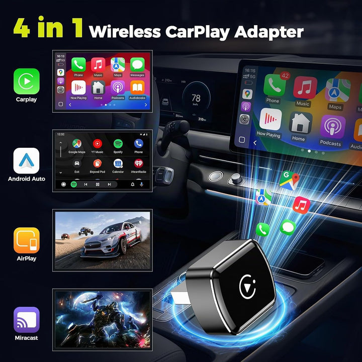 LAMTTO Wireless CarPlay Adapter für iPhones &amp; Android Auto,AirPlay/Miracast, Von Kabelgebunden Auf K