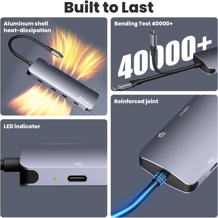 USB C Hub 10Gbps, 8-in-1 USB Hub 3.2 mit 4K@60Hz Videoausgang, 100W PD Ladeanschluss, USB4 Adapter m