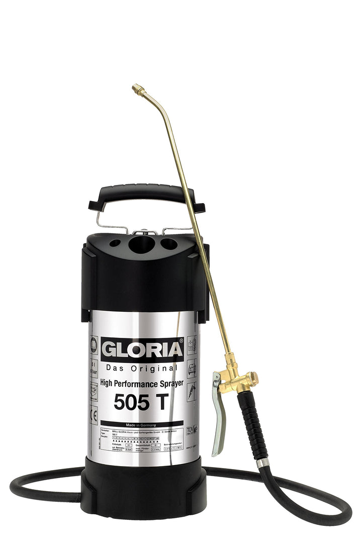 GLORIA Hochleistungssprühgerät 505 T | Gartenspritze | 5 L Füllinhalt | Drucksprüher aus rostfreiem