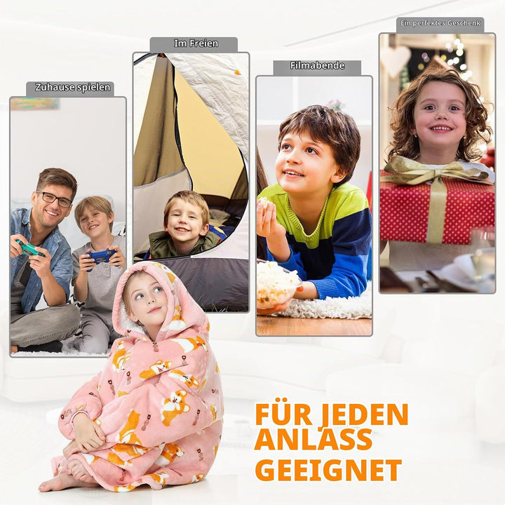 Mokani ÜBergrossE Hoodie Decke Kinder mit äRmel Tragbare Kapuzenpullover, Super Weich Warmes Bequeme