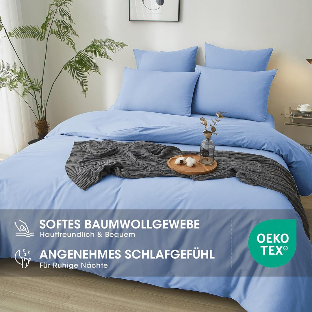 Luowei Bettwäsche 135x200 2tlg Blau Hellblau Himmelblau Einfarbig Uni 1 Bettbezug und 1 80x80 Kissen