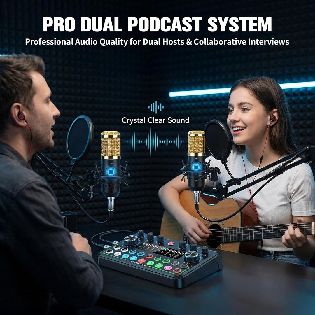 Podcast Equipment Bundle - Podcast Mikrofon Set, Mixer Kit mit Live Soundkarte, for Streaming Singin