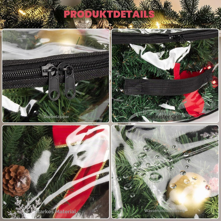 Transparente Aufbewahrungstasche für Weihnachtskranz, Girlande, wasserdicht, Weihnachtsdekoration, O