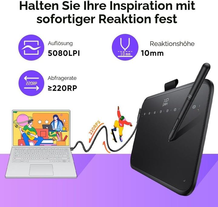 XPPen Deco 640 Grafiktablett, 16K Druckstufen, 6x4 Zoll, Zeichnen Tablet mit 8 Tastenkombinationen,