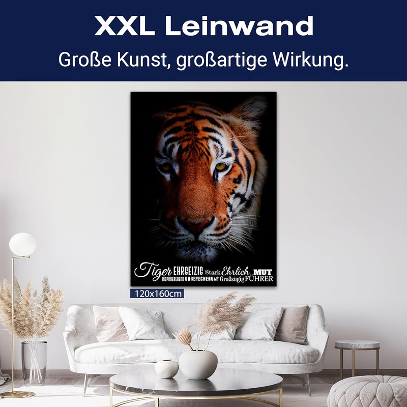 wandmotiv24 Leinwand-Bilder Tiere, Grösse 100x75cm, Hochformat, Tiger mit Charakter-Eigenschaften, R