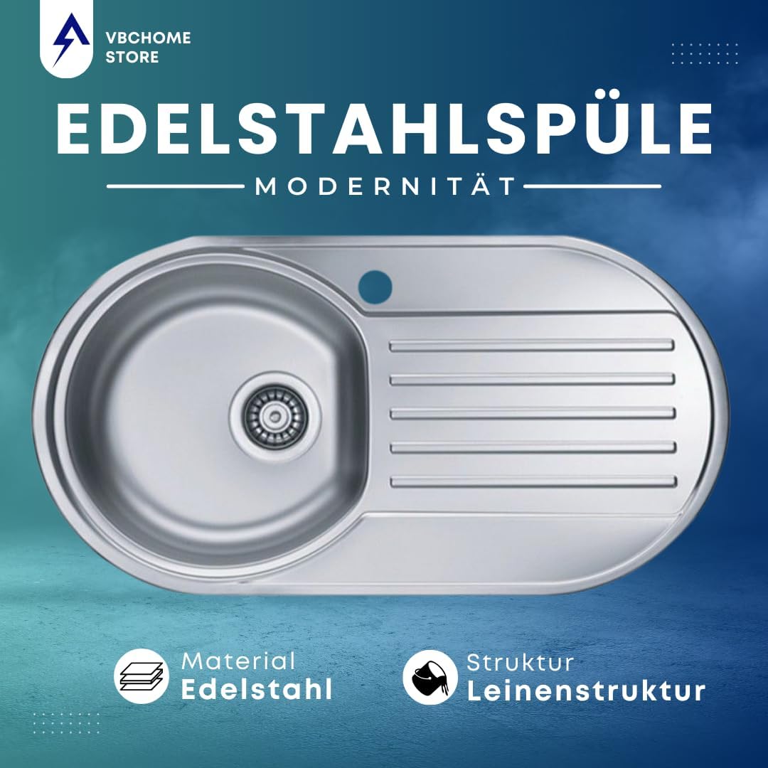 VBChome: Einbauspüle mit Hahnloch 832x437 mm Camping Küchenspüle - Leinenstruktur Alveus Form 30 Spü