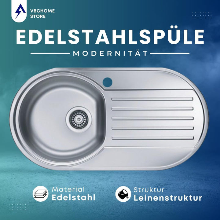 VBChome: Einbauspüle mit Hahnloch 832x437 mm Camping Küchenspüle - Leinenstruktur Alveus Form 30 Spü