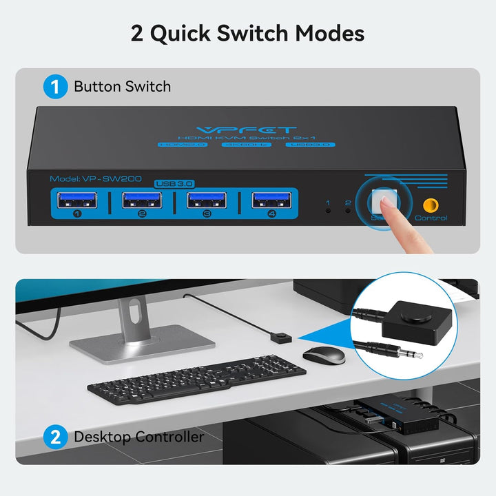 USB 3.0 HDMI KVM Switch 2 PC 1 Monitore 4K60Hz KVM-Switches für Zwei Computer teilen sich 1 Satz Mau