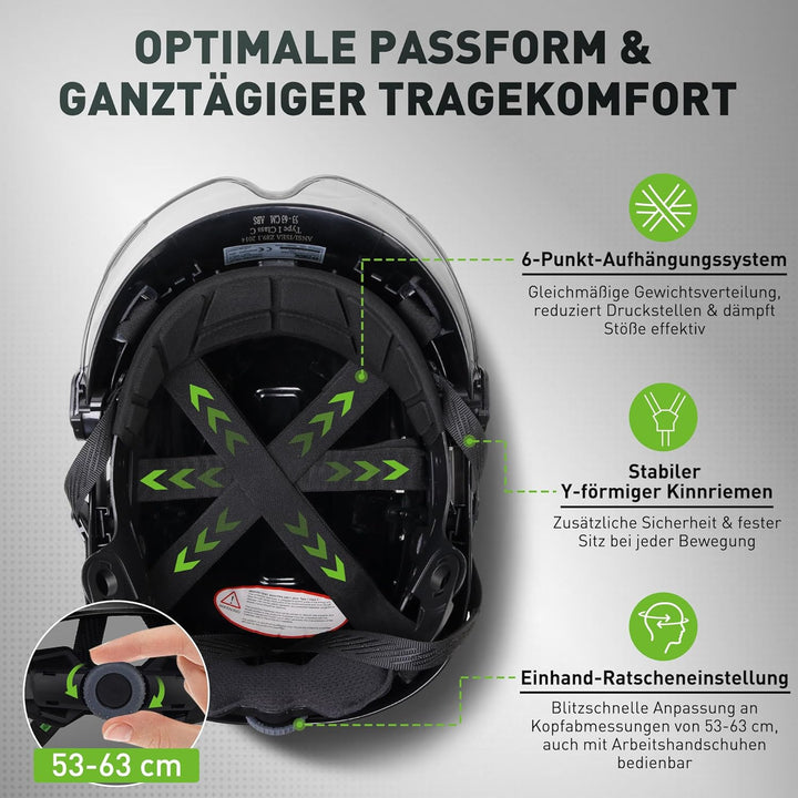 GREEN DEVIL Schutzhelm Arbeitshelm mit klarem Visier und Gehörschutz Ohrenschützer Einstellbarer ABS