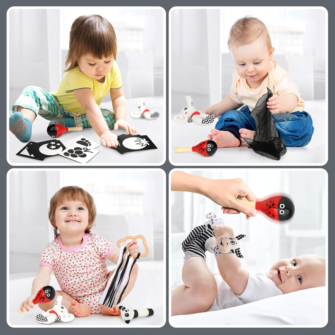 Joyreal Schwarz Weiss Spielzeug Baby 0 3 6 Monate, 13PCS Sensory Kontrast Spielzeug, Kontrastkarten,