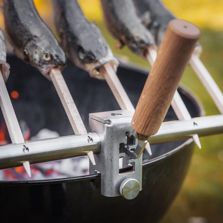 Grillrost.com Das Original Steckelfischhalter | Asado Grill| mit innovativer Höhenverstellung für Fe