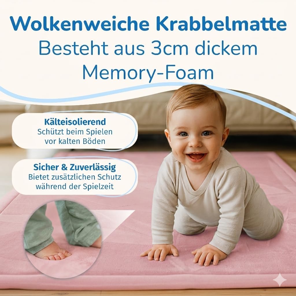BabybeFun Krabbelmatte Baby - kuschelig weich - 3cm Dicke Spielmatte - schützt vor Stössen - Teppich