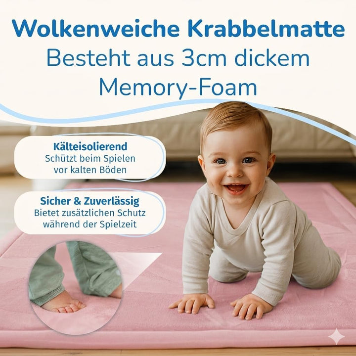 BabybeFun Krabbelmatte Baby - kuschelig weich - 3cm Dicke Spielmatte - schützt vor Stössen - Teppich