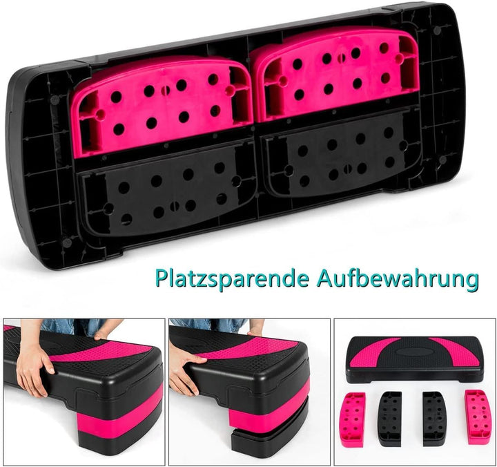 GYMAX Steppbrett höhenverstellbar, Stepper mit 3 Stufen(10/15/20 cm), Aerobic Stepper bis zu 250 kg