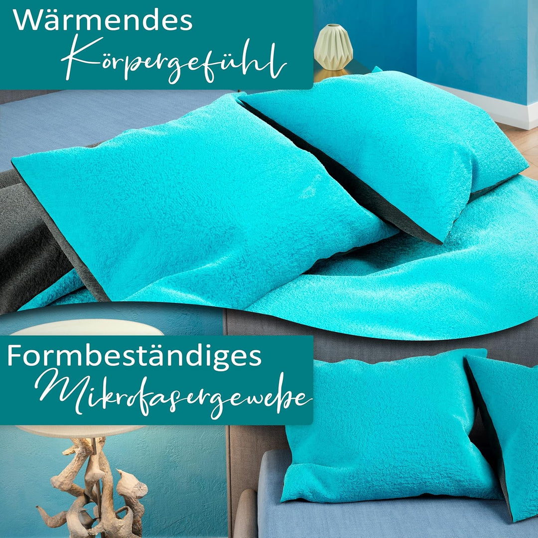 Leonado Vicenti Winter Plüsch Bettwäsche 135x200 Uni Premium Cashmere Touch Coral Fleece Petrol Anth