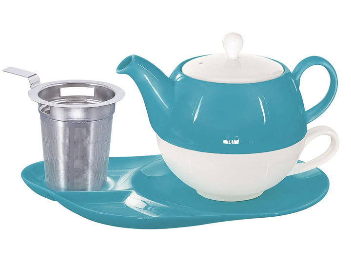 tea4chill Buchensee Tea for One mit Sieb Lena 500ml aus Crystal Bone China Porzellan in türkis. Teek