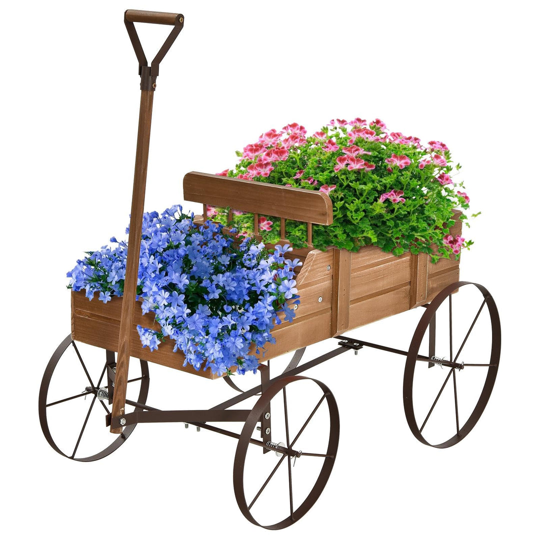 SOARS Blumenständer, Blumenwagen mit 4 Rädern aus Metall, Pflanzenständer aus Massivholz, Blumenkast