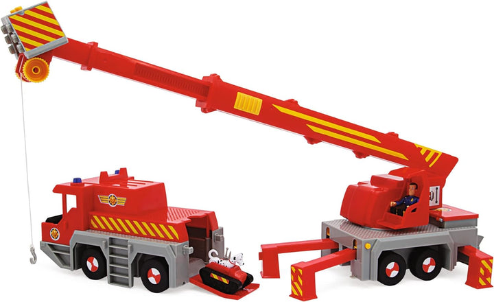 Simba 109252517 - Feuerwehrmann Sam Spielzeug-Kran (50 cm) - 2-in-1 Rettungs-Fahrzeug (Auto & Kran)