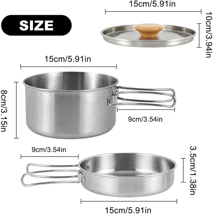 Camping Kochgeschirr Set, Camping Topf Edelstahl Camping Kochtopf mit Deckel und faltbarem Griff Tra