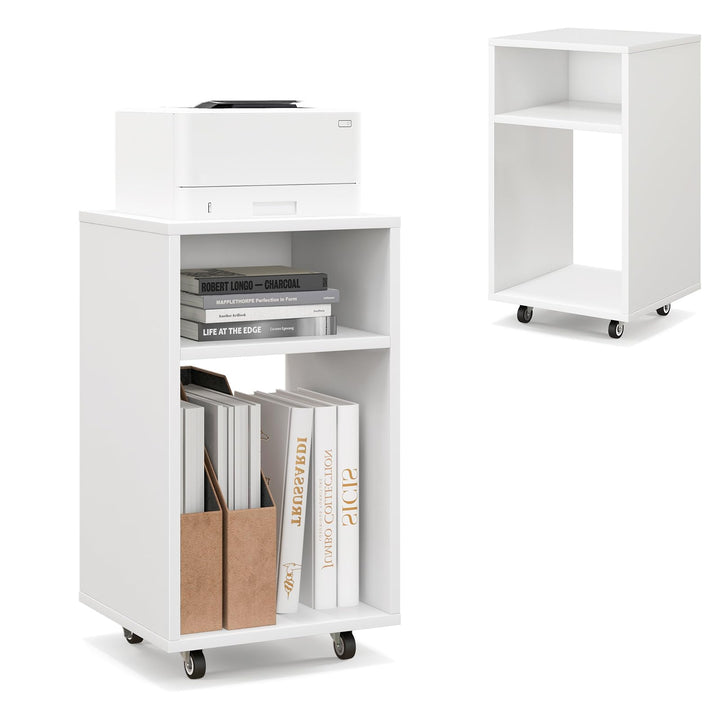 KOMFOTTEU Rollcontainer mit 2 offenen Regalen, Druckertisch Büroschrank mit Rollen, Druckerständer B
