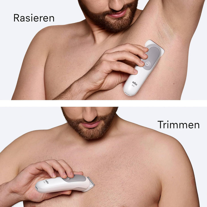 Braun Bodygroomer Series 5, Elektrischer Körperrasierer Herren mit 7 Zubehörteile, Kabelloser Trimme