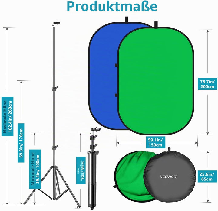 Neewer 150x200cm Chromakey Blau-Grün Hintergrund mit Stativset: 2-in-1 Aufklapp Soft Diffusor mit um