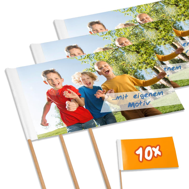 Personalisierte Papierfähnchen/Werbefähnchen – 10 Stück, ca. 250 x 120 mm – selbst gestalten mit eig