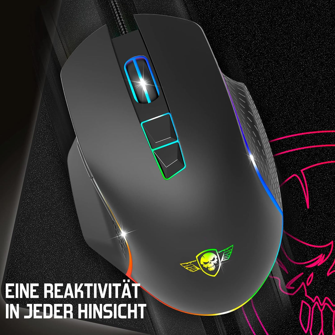 SPIRIT OF GAMER Pro M1, Gaming Maus Kabelgebunden, 7 Programmierbare Knöpfe, Optischer Sensor 8000 D