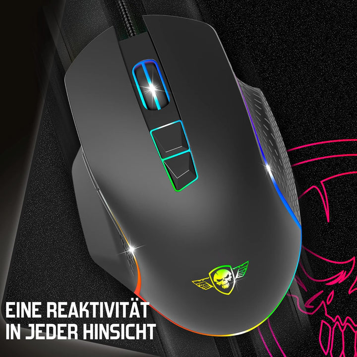 SPIRIT OF GAMER Pro M1, Gaming Maus Kabelgebunden, 7 Programmierbare Knöpfe, Optischer Sensor 8000 D