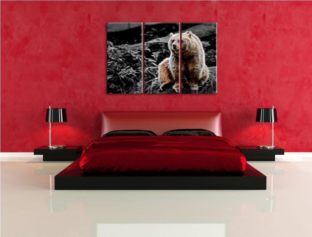 niedlicher Grizzly auf Stein schwarz/weiss Deluxe 3-Teiler Leinwandbild 120x80 Bild auf Leinwand, XX