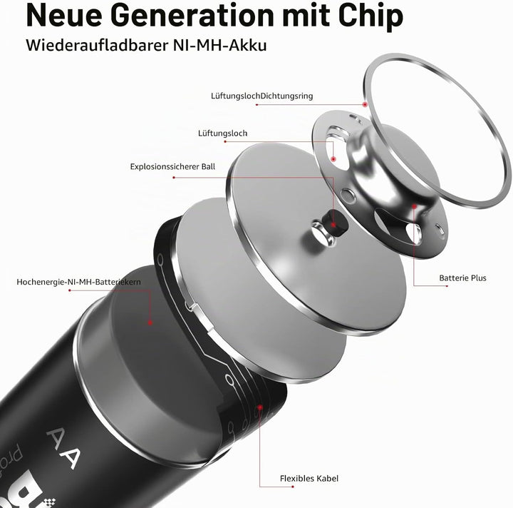 BONAI Akku AA 2800mAh 16 Stück Wiederaufladbare Batterien hohe Kapazität 1,2V Mignon AA Accu NI-MH A