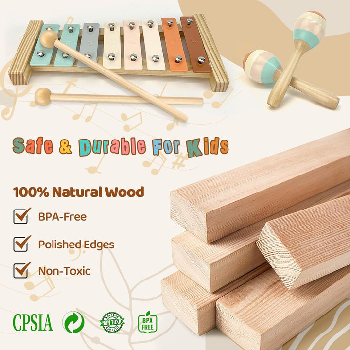 Musikinstrumente für Kinder- Miljgte Kinderspielzeug ab 3 Jahre Spielzeug Holzspielzeug Trommel Xylo