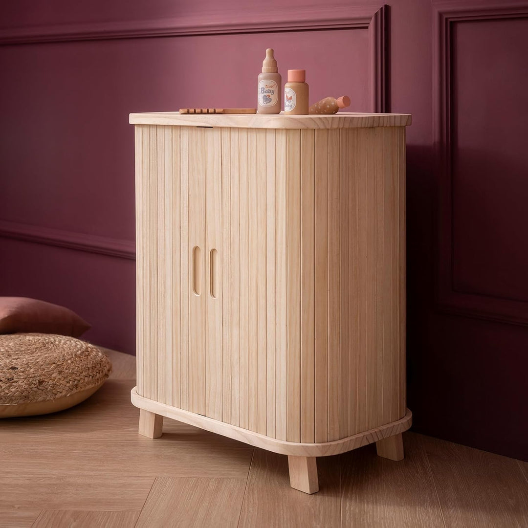 howa Puppenschrank Holz Grace - Puppenmöbel Kleiderschrank für Puppen mit Schiebetür, Kleiderstange,