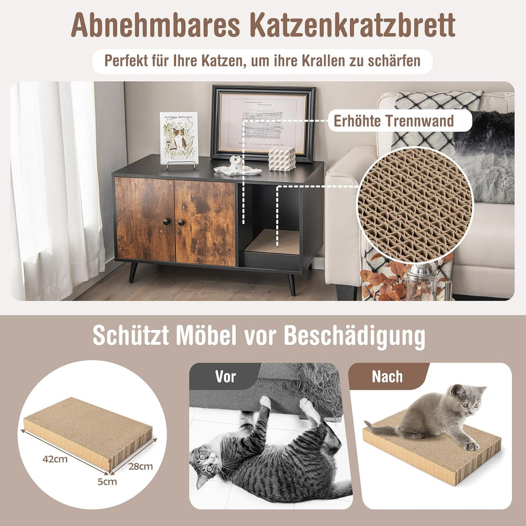 COSTWAY Katzenschrank für Katzentoilette, 2 in 1 Beistelltisch Katzenhaus, Katzenklo Schrank mit Kra