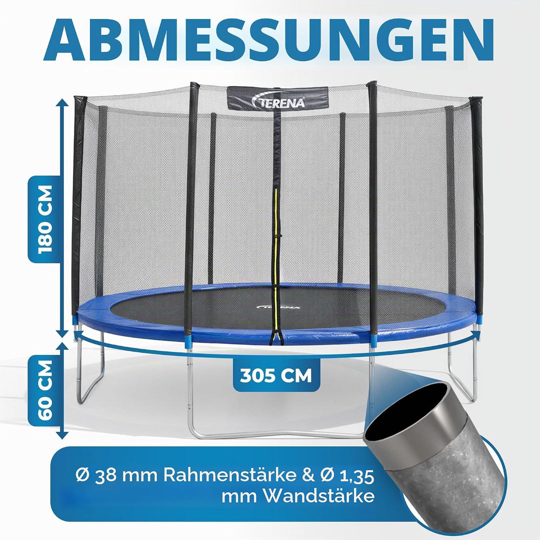 Terena Trampolin 305 cm mit Sicherheitsnetz Gartentrampolin (auch für Kinder)