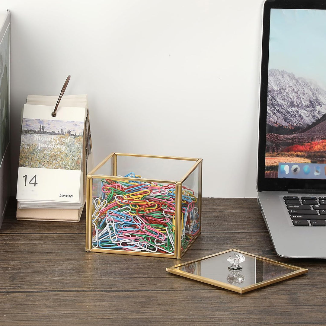 Glas Wattepad Spender Schmuckschatulle mit Glasdeckel Gold Wattestäbchenbehälter Wattepads Behälter