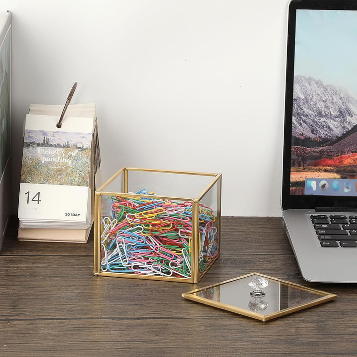 Glas Wattepad Spender Schmuckschatulle mit Glasdeckel Gold Wattestäbchenbehälter Wattepads Behälter