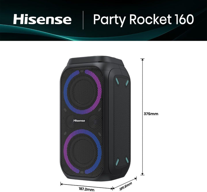 Hisense Party Rocket 160, 160 W Max Audio Power, 12 Hours Battery Life, TWS Pair Play, Karaoke Mode,