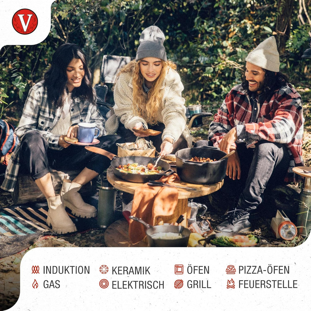 Victoria Grillplatte Gusseisen, Induktion Budare Dosa Pfanne 38cm für Pizza, Crepes, Feuer, Ofen, Gl