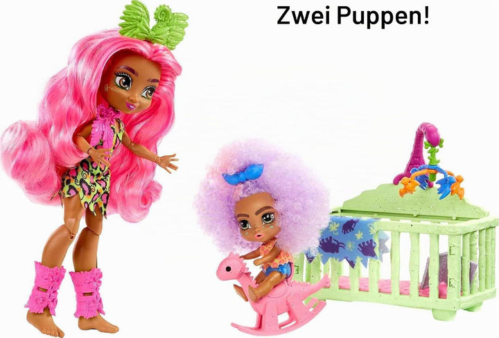Mattel Cave Club GNL92 - Cave Club Wilder Babysittingspass Spielset mit 2 Puppen und Zubehör, für Ki