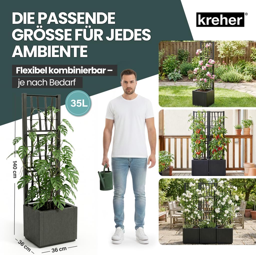 2 x Kreher® XL Rankgitter, Spalier mit Pflanzkasten aus robustem Kunststoff. In verschiedenen Grösse