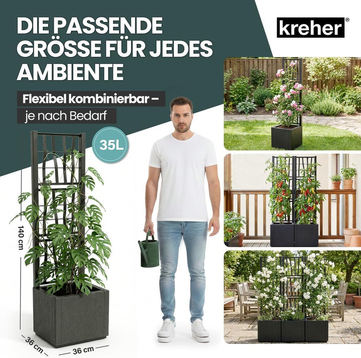 2 x Kreher® XL Rankgitter, Spalier mit Pflanzkasten aus robustem Kunststoff. In verschiedenen Grösse