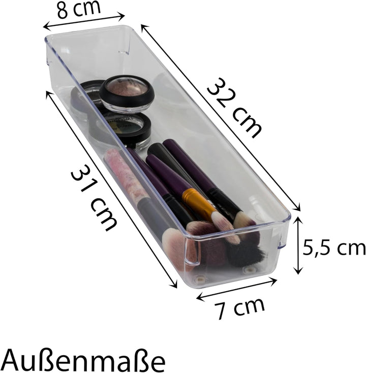 6x Schubladen Ordnungssystem 32x8 cm klar transparent 5,5 cm hoch Antislip - Organizer für Schminkti