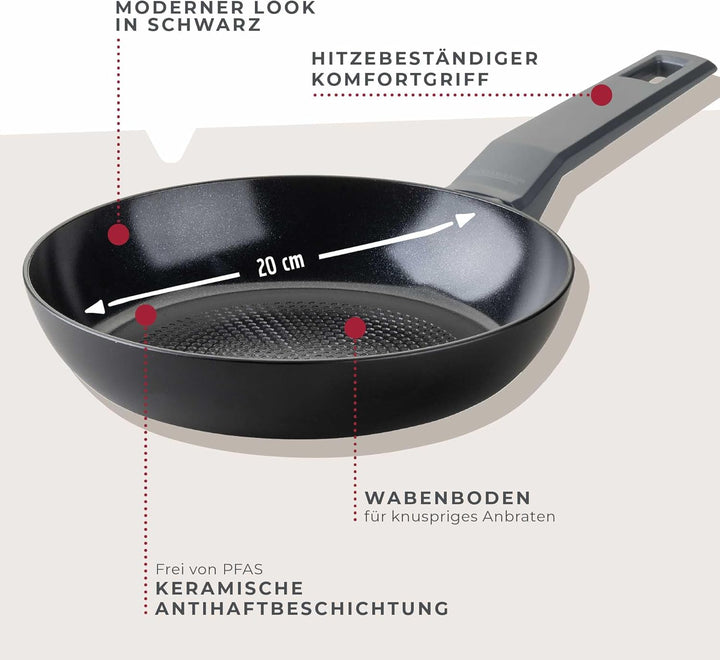 FACKELMANN Statement Pfannen-Set, 4-teilig, 14/20/24/28cm, aus recyceltem Aluminium mit Keramik-Anti