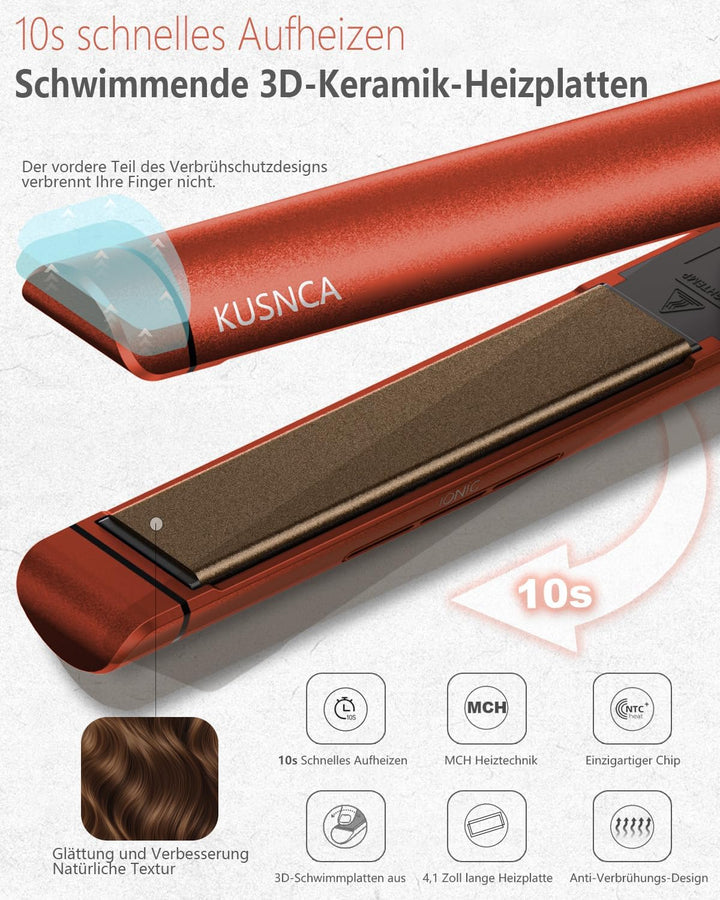 KUSNCA Ionen Glätteisen，2 IN 1 Haarglätter Locken und Glätten glatt und glänzend，3D-Schwebende Keram