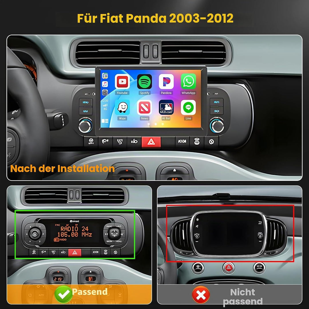 Hikity 2G+64G Autoradio Android 15 für FIAT Panda 2003-2012 mit 7-Zoll-Touchscreen, Autoradio für FI